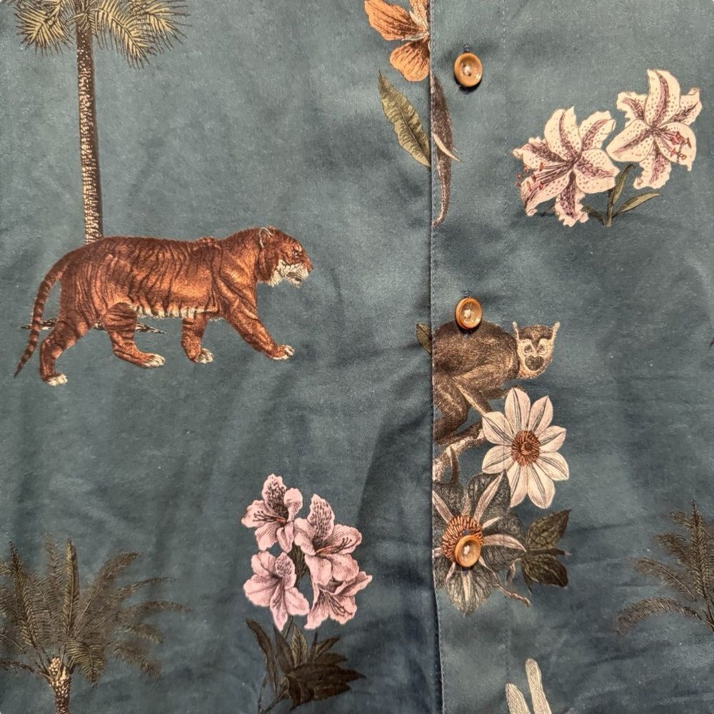Ted Baker Teal Animal Jungle Novelty Print Floral Button Down Shirt - Picture 4 of 7